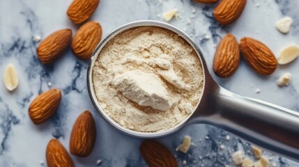 Scoop of Plant-Based Protein Powder with Fresh Almond