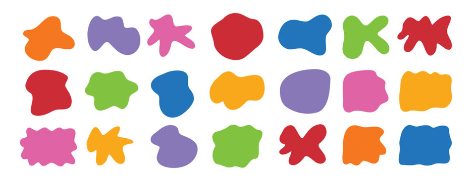 Organic shape abstract colorful isolated elements set. irregular round blot form graphic shape collection