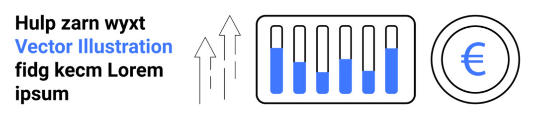 Bar graph with financial data, upward arrows symbolizing growth, and Euro currency icon. Ideal for investment, economics, business growth, analysis, financial planning, currency trends simple