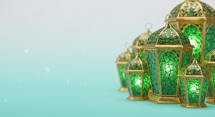 Green and Gold Lanterns for Ramadan Decoration