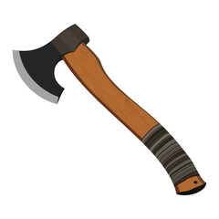 Hand axe with wooden handle and sharp black blade isolated on white background vector