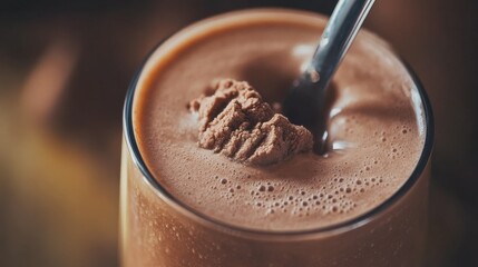 Protein Shake Being Stirred with a Spoon