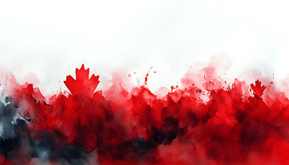 Canadian Flag Celebration Watercolor Background with Dynamic Composition and Vibrant Colors
