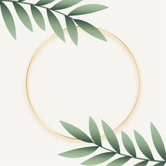Minimal Green Botanical Frame with Golden Circle – Elegant Nature-Inspired Decorative Background