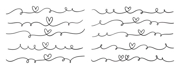 Obraz premium hand drawn line heart doodle style border. Heartbeat or love line concept drawing.
