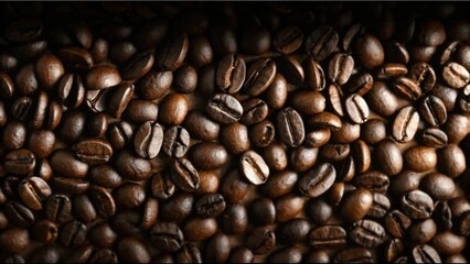 Fototapeta premium Close Up of Roasted Coffee Beans Dark Brown Texture Background
