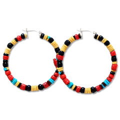 Colorful Beaded Hoop Earrings Tribal Design, Statement Jewelry