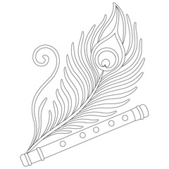 Peacock Feather and Flute line art vector design. Peacock Feather and Flute outline illustration design. © SwapnaRoy105