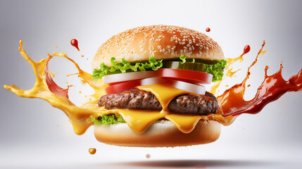 Schwebender Cheeseburger