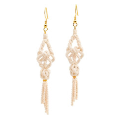 Fototapeta premium Delicate Macrame Earrings Minimalist Knotted Drop Earrings in Cream, Handmade Jewelry
