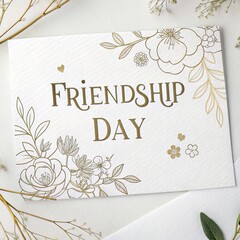 Celebrate Friendship Day with Elegant Golden Floral Accents and Stylish Calligraphy, a Perfect Design for Cards, Banners, or Social Media Posts, Conveying Warm Wishes