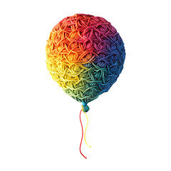 Balloon Made of Rainbow Yarn Balls with Thin Thread Strings on Transparent Background
