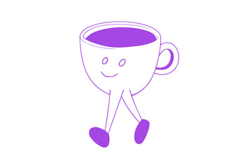 Funny coffee cup mascot cartoon illustrations with smiling character. Vector logo design template and graphic elements for advertising, branding, posters and banners. For print and sticker