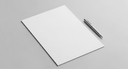 Blank paper and pen on gray background