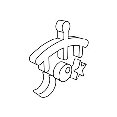 The outline of a large baby mobile is made with black lines. 3D view of the object in perspective. Vector illustration on white background