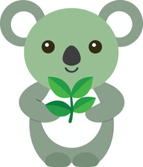 An adorable koala holding a fresh eucalyptus leaf vector art illustration