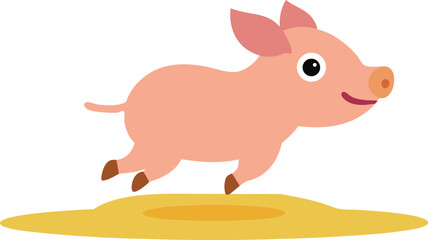 An adorable piglet jumping joyfully in a puddle vector art illustration