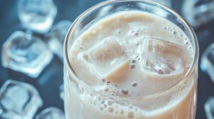 Glass of Protein Shake with Ice Cubes