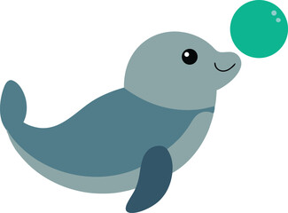 A chubby seal balancing a ball on its nose vector art illustration
