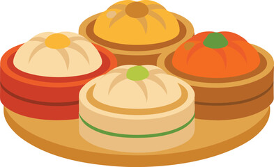 A tasty dim sum platter served fresh vector art illustration