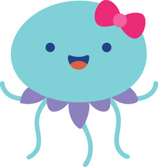 A happy jellyfish wearing a cute little bow vector art illustration