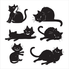 Expressive Minimalist Cat Silhouettes – 6 Black Vector Poses Bundle