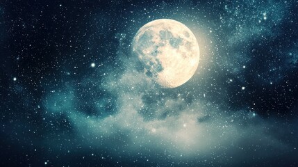 Fototapeta premium Celestial Night: Full Moon's Embrace