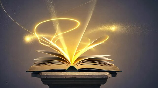 Open book with magical light effects for learning education and storytelling inspiration concept