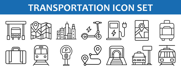 Urban Transportation and Navigation Icon Collection