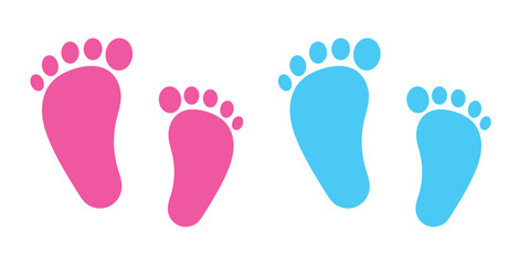 Baby footprint in the heart.Vector stock illustration for poster. Symbol of pregnancy or childbirth.White baby footprints in black heart.Baby footprints inside of  heart. Pink and Blue Baby Footprint.