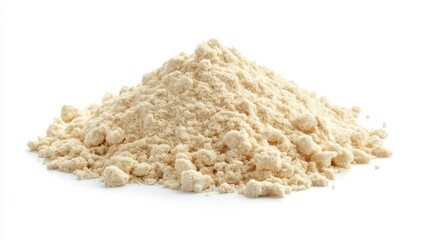 Heap of Protein Powder with Scoop on White Background