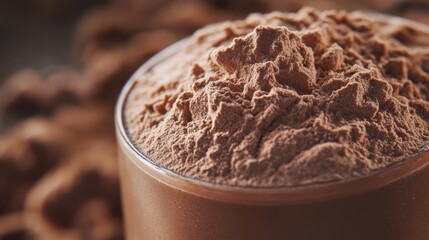 Close-up of Chocolate Protein Powder Granules