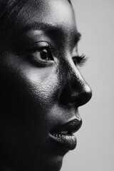 Female face covered with black paint close-up woman beauty. AI Generative