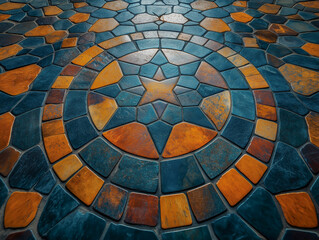 Fototapeta premium アンティークなモザイクタイルの庭のフロア