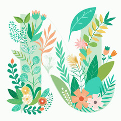 seamless alphabet N in floral pattern