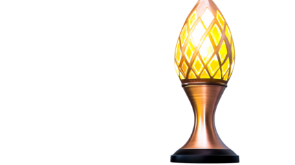 Elegant glowing metallic table lamp with diamond pattern, cut out transparent