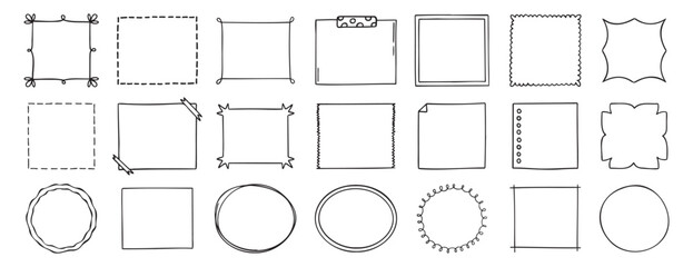 Doodle thin line frame border set. abstract empty line shapes hand drawn style frames. 