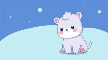 Cute cartoon animal sitting in snowy landscape
