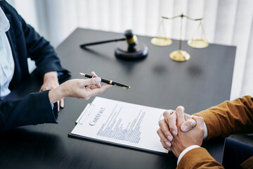 Male lawyer or notary working consulting and discussion to businesswoman client in the office, Law...