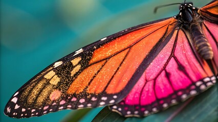 Close Up of a Monarch Butterfly Wing Displaying Vibrant Colors of Orange Pink and Black with Intricate Patterns and Textures Generated using Raphael AI (free version with commercial use rights)	