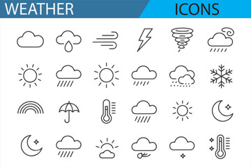 Set of Weather Icons for Forecasts and Meteorological Applications