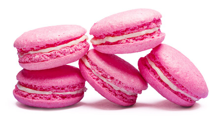 Several strawberry macarons isolated on white background. File contains clipping paths.