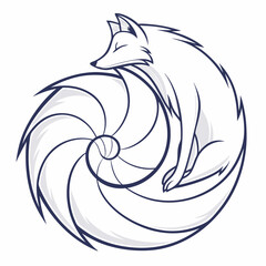 Curled Kitsune Fox Logo Design with Spiraling Tail

