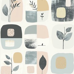 Modern neutral abstract patterns set in geometric and organic forms. Minimalist design ideal for home decor, wall art, packaging, and branding in soft beige, gray, and black tones.