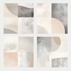 Modern neutral abstract patterns set in geometric and organic forms. Minimalist design ideal for home decor, wall art, packaging, and branding in soft beige, gray, and black tones.