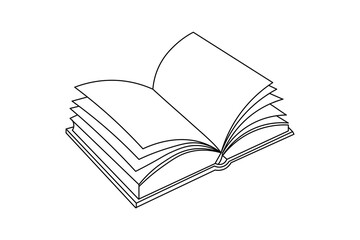 Book single line drawing of an open book on a white background