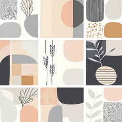Scandinavian abstract Christmas design with minimal shapes, soft neutral tones, and festive Nordic style. Background for holiday decor, cards, packaging, and modern seasonal branding.