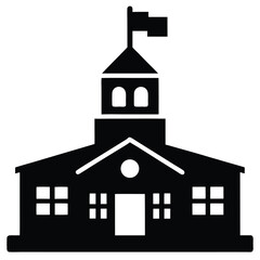 Silhouette Icon of Historic Town Hall Building with Flag at Top