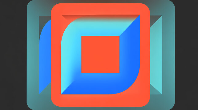 Neon pink and blue square button with inner rectangle. Inner Symbol. Illustration