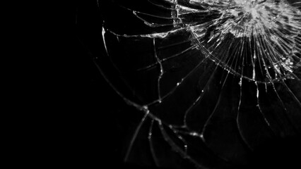 Cracks of broken glass on a black background